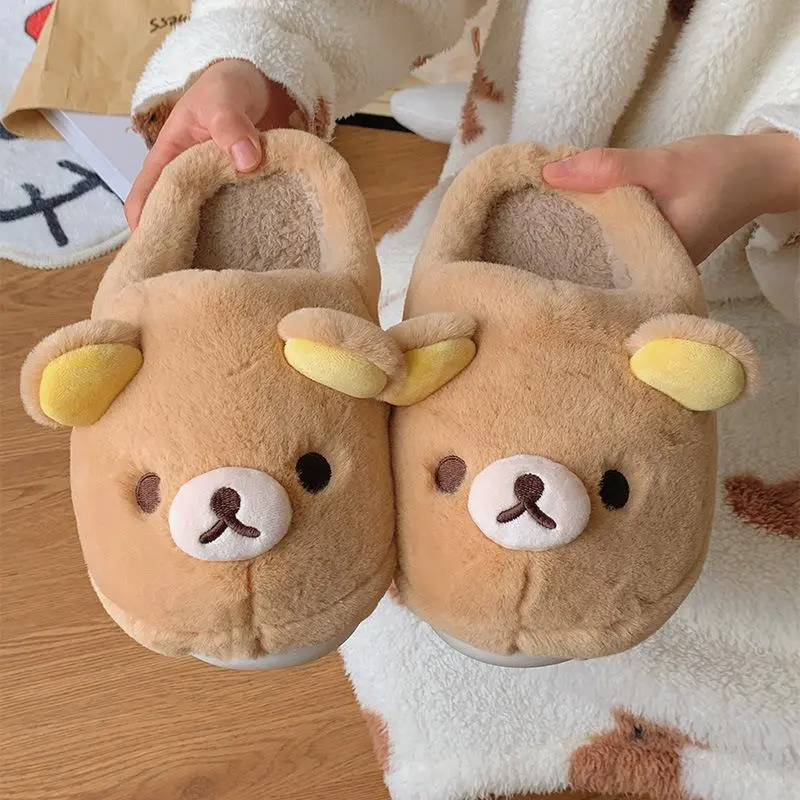 Japanese Kawaii Rilakkuma Cotton Slippers - Women's Slip-Resistant Warm Indoor Home Footwear, Couples Pair for Gifting, Kawaii Home Vibe Slides