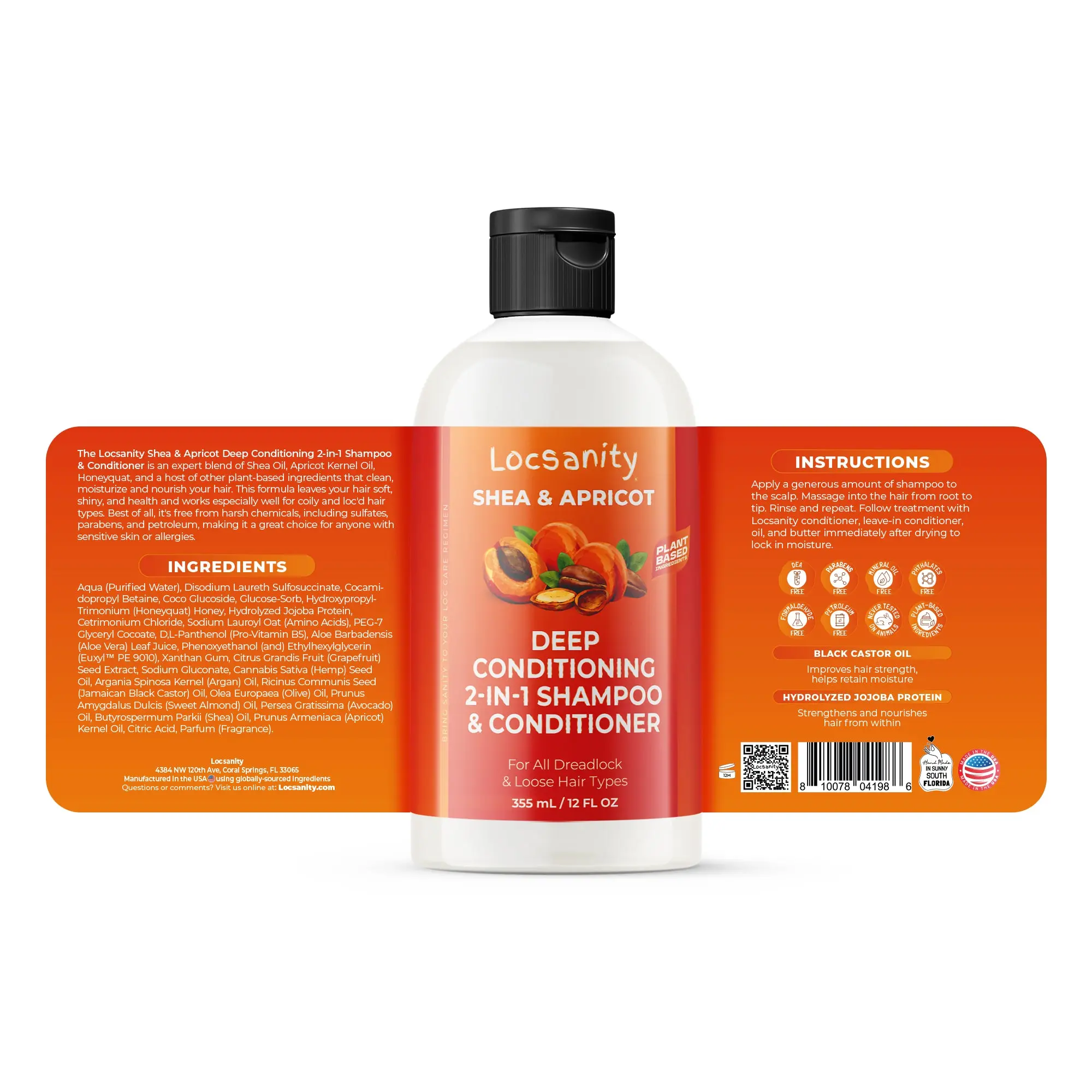 Locsanity Shea & Apricot Loose Natural Haircare Bundle Set - Hair-Moisturizing Shampoo, Deep Conditioning Conditioner with Strength Growth Formula, Plant-Based Extracts, Oil, Moisturizer, Hydrate, Cleanser, Dry