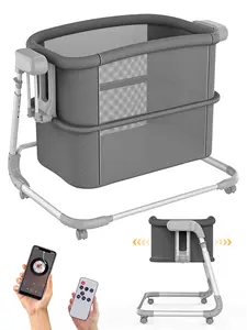 Electric Rocking Bassinet for Baby, Automatic Bluetooth Baby Bassinet with Wheels,4 Height Adjustable Baby Bassinets Bedside Sleeper, 5-Speed Swing Smart Infant Newborn Rolling Crib