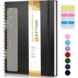 Blank Spiral Notebook Journal 8.5" x 11", A4 Large Sketch Book for Women Men, 100 GSM Blank Paper Drawing Notebook, Plastic Hardcover Spiral Bound Sketchbook for Sketching Work School Writing, Black