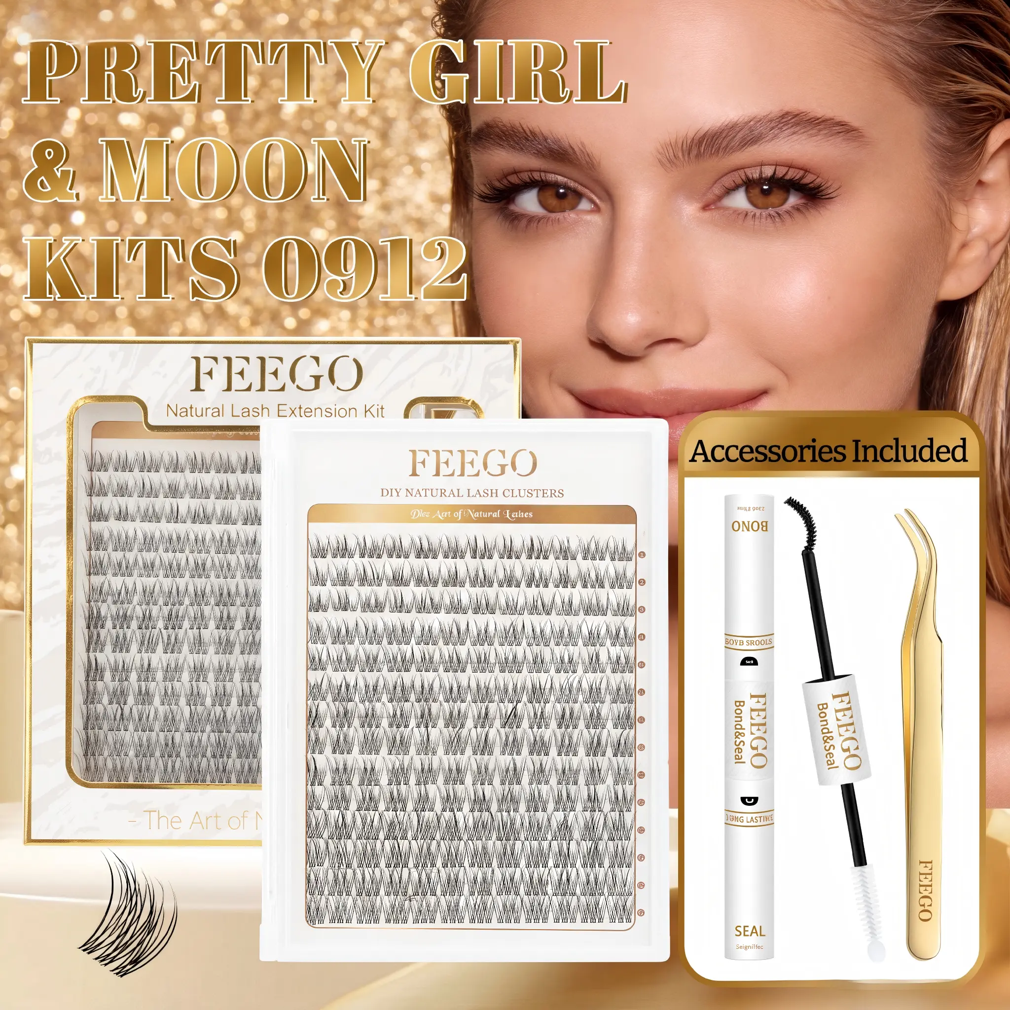 FEEGO Natural&Volume  Lash Extension Kit Wispy Lash Clusters Kit 168Pcs Eyelash Extension Kit 9-12MM Eyelash Clusters Lashes Individual Kit with Remover for Lash Extension Thin Band Individual Lashes