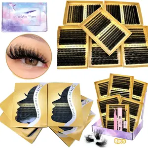 Mixed Length False Eyelashes Kit, Eyelash Clusters 8 Counts/set Volume Cluster Lashes Fluffy Curling Faux Cluster Lashes with Glue & Tweezers, Eye Makeup Products for Women & Beginners, Cosmetic Lash Extensions