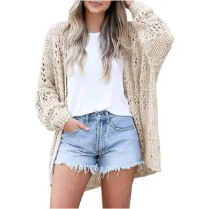 Women’s Crochet Cardigan Sweater Kimono Boho Solid Color Oversized Summer Open Front Outerwear Knitwear Women’s Clothing