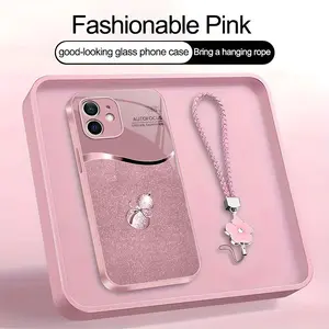 Suitable for [iPhone 12] high-end phone case，a beautiful four-leaf clover lanyard is included,printed case, no glitter，a lucky gourd will bring you good fortune，a variety of colors are available for you to choose from YM99