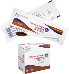 Dynarex 10% Povidone-Iodine Swabsticks - Professional Antiseptic Skin Prep for First Aid, Injections, & Piercings (50 Count)