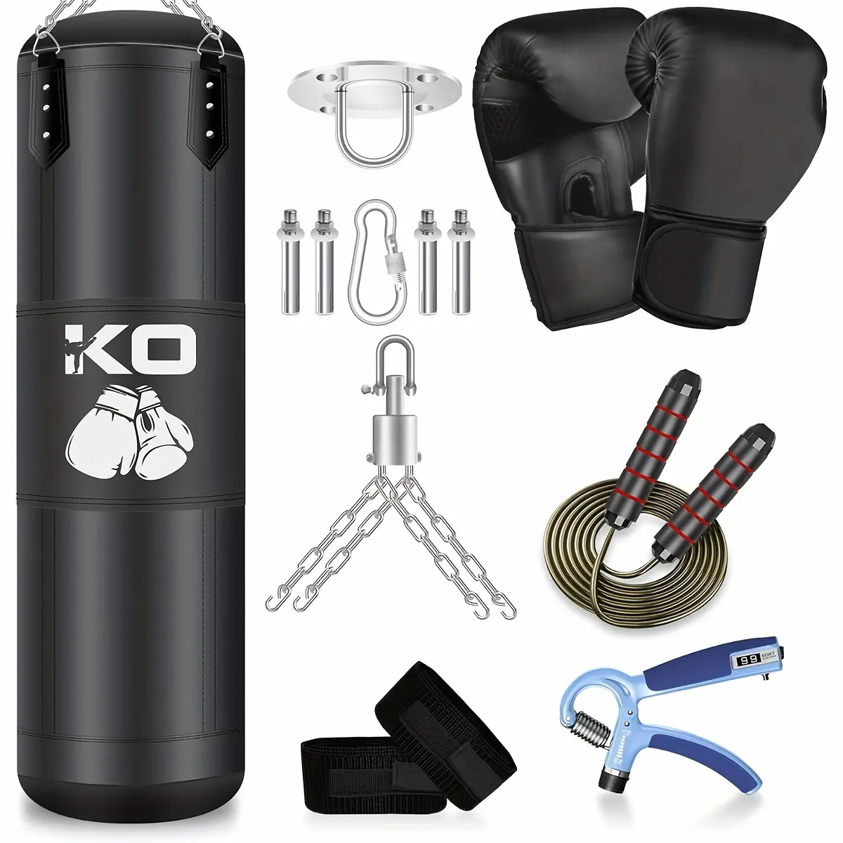4FT Punching Bag For Adults, 9-in-1 Unfilled Heavy Punching Bag, Heavy Punching Bag With 12OZ Gloves, Wraps, Chain, Ceiling Hook For MMA Kickboxing Boxing Karate Muay Thai Taekwondo