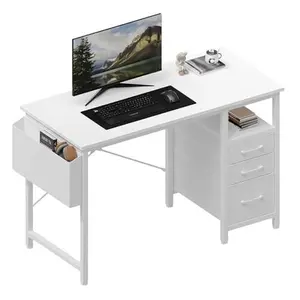 40" Computer Desk with Storage, Small Home Office Desk with 3 Fabric Drawers & Side Pocket, Space Saving Writing Desk for Apartment, Dorm, Gaming Workstation
