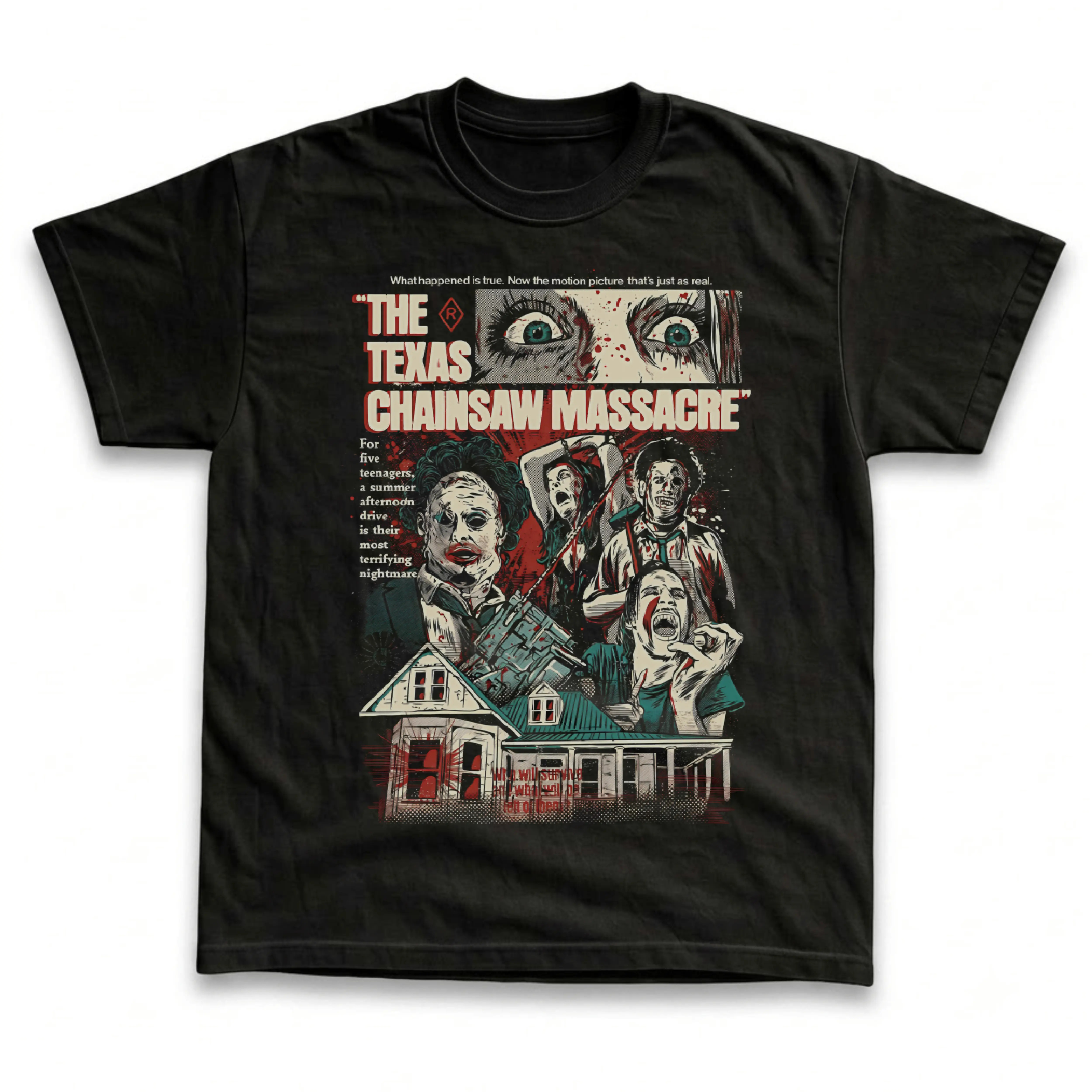 Gildan Men's and Women's T-Shirt, Vintage The Texas Chain Saw Massacre Graphic Tee, Leatherface Horror Movie Shirt, 70s Slasher Film Fan Gift, Gothic Aesthetic Retro Grunge Streetwear, Spooky Halloween Costume Outfit