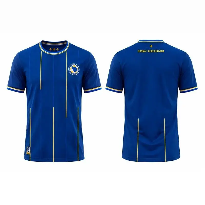 Bosnian Pride Balkan Football Supporter Jersey - Retro Blue and Yellow Athletic Matchday Soccer Shirt - Lightweight Breathable Polyester Activewear Tee Gift for Soccer Fans