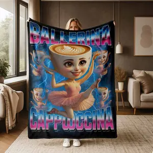 Ballerina Cappuccino Flannel Blanket, Latte Art Print, UltraSoft, Lightweight, Warm, Cozy, Perfect for Bed, Sofa, Travel, Camping, Picnics, Watching TV, Snuggling Up on the Couch, Gift for Coffee Lovers and Dance Enthusiasts
