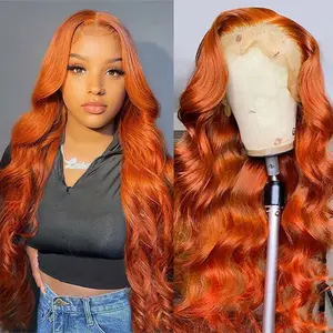 Women's 13x4 Ginger Orange Body Wave Lace Front Wig - Pre Plucked Human Hair, 180 Density, Lace Frontal Wigs, Bleached Knot, Heat Resistant