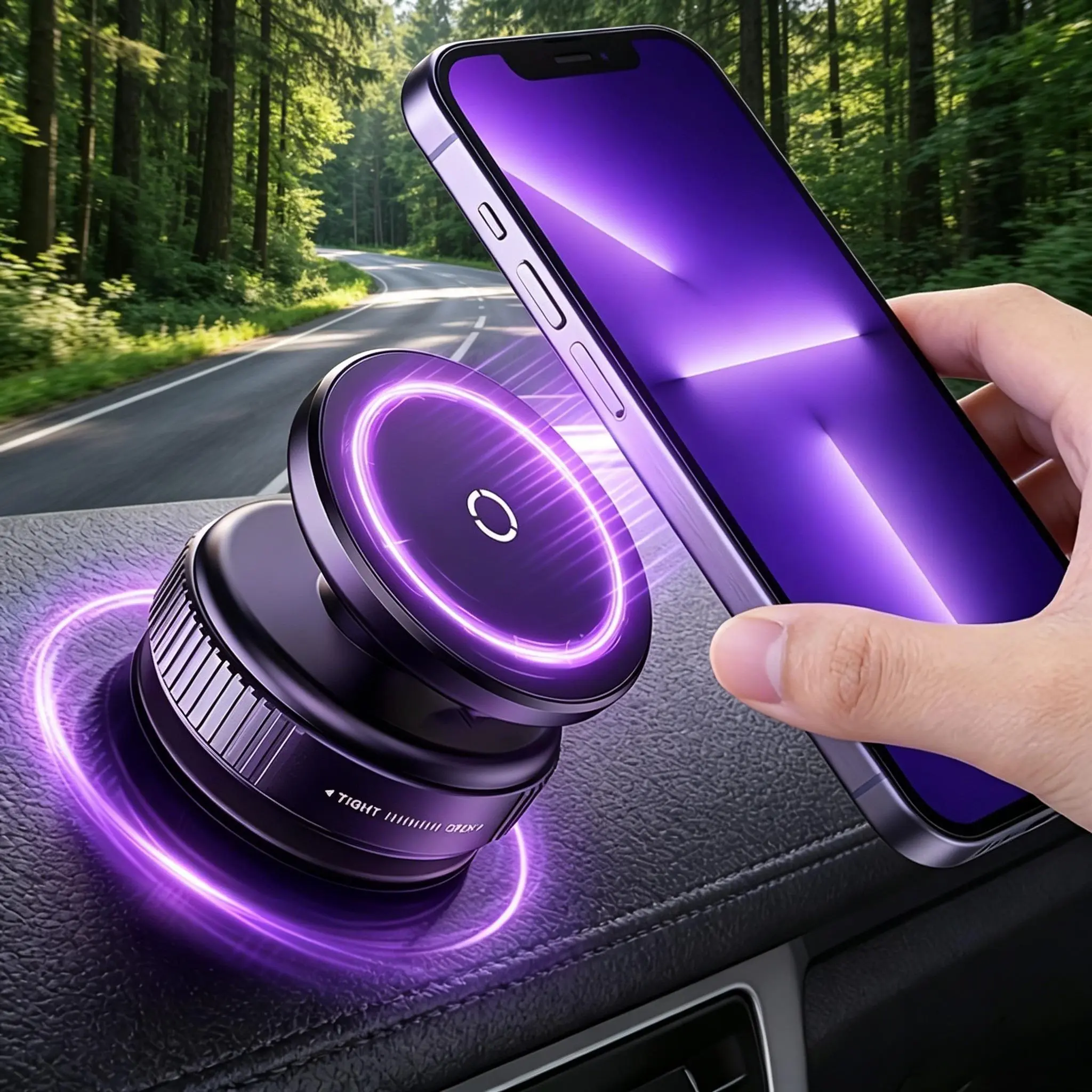 Vacuum Suction Cup Magnetic Car Mount for Smartphones - 360-Degree Rotation, Heat-Resistant Nano Material, Removable, Strong Magnetism, Fits Smooth Surfaces, Compatible with iPhone & Android Devices, Magnetic Car Mounts & Holders