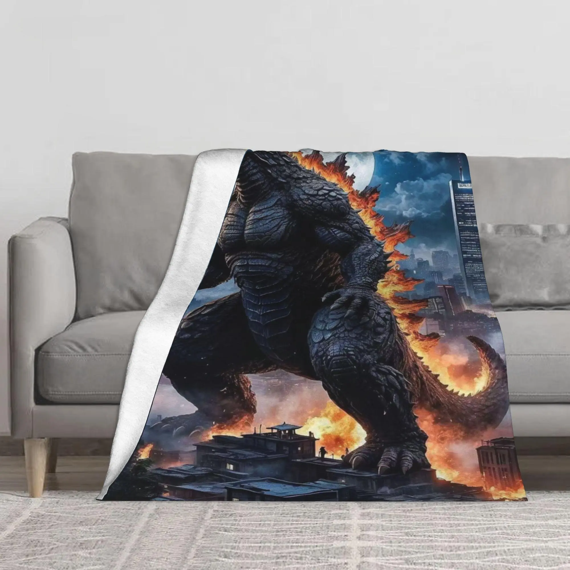 Godzilla King of the Monsters Kaiju Flannel Fleece Throw Blanket, Legendary Monster Movie Character Print Soft Warm Bed Couch Blanket, Multiple Sizes Available, Ships From USA For Godzilla & Monsterverse Fans