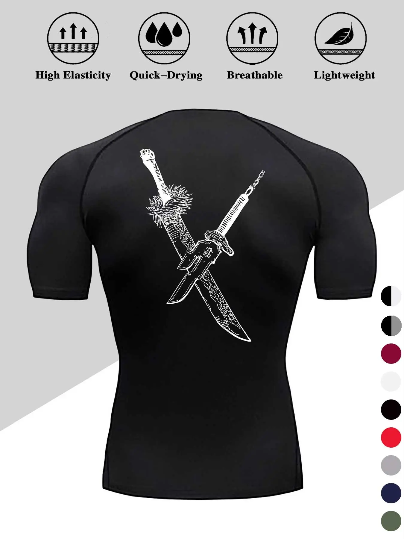 Men's Dragon Print Compression T-Shirt, Quick-Dry Breathable Stretch Fabric, Tight-Fitting Short Sleeve Top for Fitness and Outdoor Activities, Athletic Tee, Fitness Shirts, Elastic Breathable Sportswear, Athletic Apparel