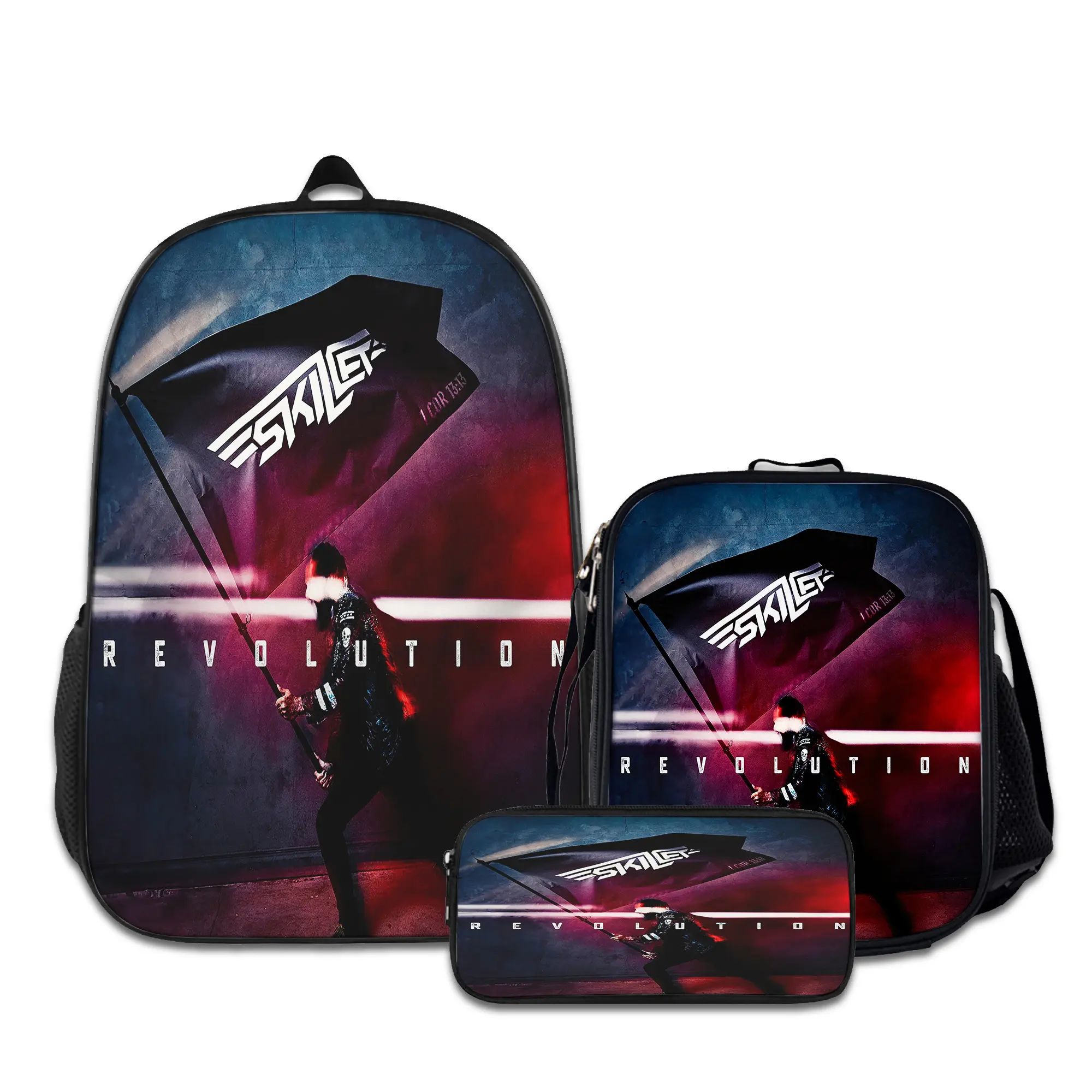 3PCS Skillet-Band-Backpacks for Girls Set, Cute School Backpack for Girls Boys with Lunch Box and Pencil Case, Aesthetic Bookbag for Teens, Lightweight Classic Backpack for Travel, Work, Picnic A-53