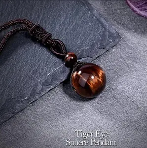 Natural 16mm Round Red Tiger's Eye Stone Pendant Men Women Lucky Protection Necklace Black Obsidian Talisman Necklace for Men Women