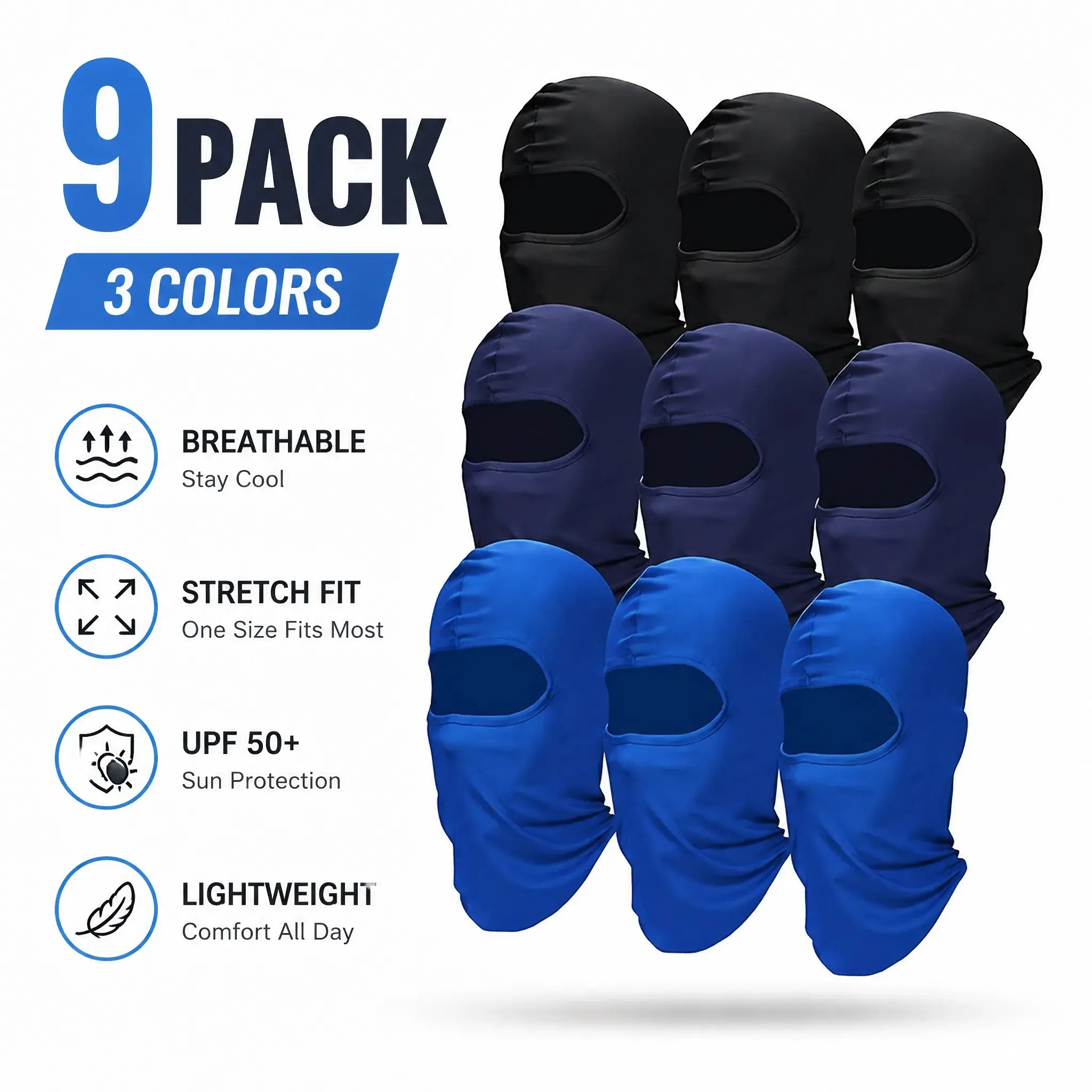 Party Bags & Gifts: Unisex 9-Pack Value Polyester Windproof Balaclava, Full Face UV Shield Quick-Dry Sweat-Dry Fast Ski Mask, Breathable Neck Gaiter Scarf Bandana with Helmet Liner for Motorcycle, Outdoor Sports