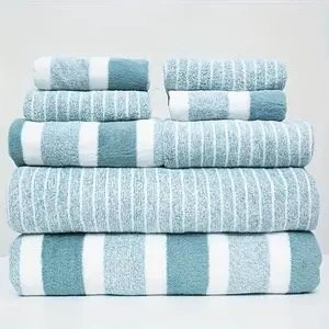 Striped Pattern Bath Towel Set, Premium Towel Set, Including 2 Bath Towel & 2 Hand Towel & 4 Washcloth, Water Absorbent Towel Set for Home, Hotel & Spa