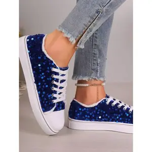 Sequin Round Toe Flat Sneakers