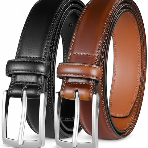 Men's Leather Dress Belt 2Pack, Classic Designs for Work Business and Casual