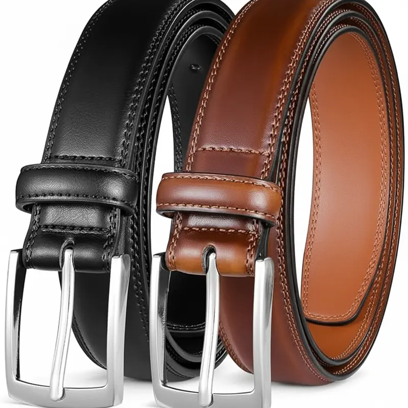 Men's Leather Dress Belt 2Pack, Classic Designs for Work Business and Casual