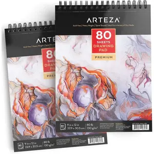 Artist Sketch Pad, 9x12 Inches – 2-Pack, 80 Spiral-Bound Sheets Each, Acid-Free 80 lb White Paper for Sketching, Drawing & Daily Art Practice