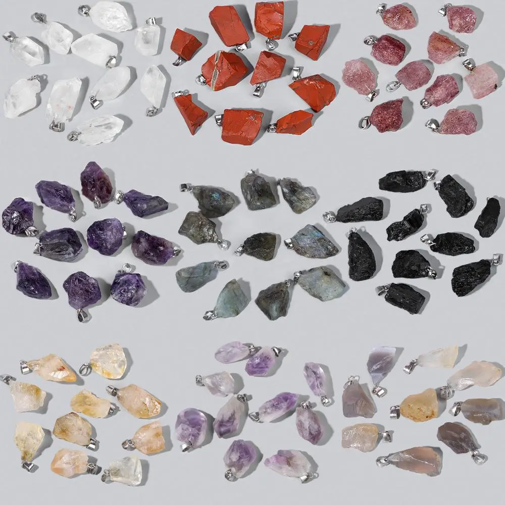 2PCS  Raw Stone Pendant Rough Original Crystal Energy Healing Chakra Pendants For Diy Jewelry Making Necklace