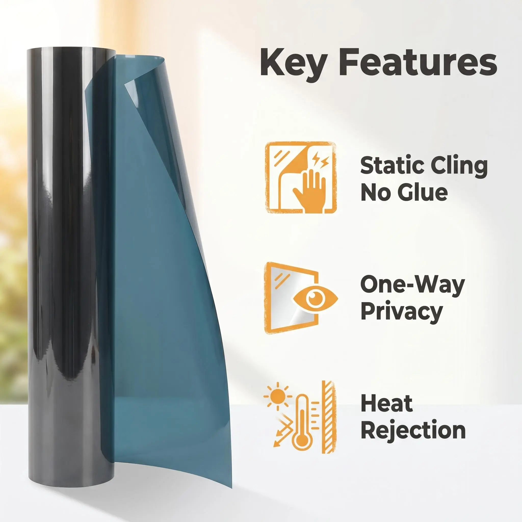 Static Cling No Glue Heat Insulation Window Film - Easy-Remove No Residue, Sun Block, Reusable and Versatile for Home Office Use, Silver Gray/Light Blue Silver Decorative Sticker, Car