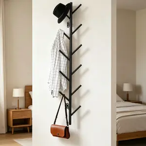 JUMRHFAN Vertical Wall Mount Coat & Hat Rack, Heavy Duty Floating Metal Hooks, Multi-Purpose Storage for Clothes, Bags, Scarves & Caps, Home Wall Decor