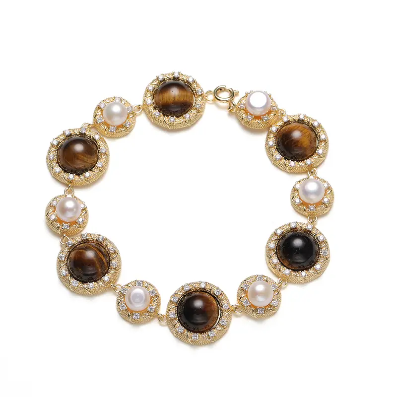 Exquisite Timeless Round Pearl Earth Tone Chain Bracelet, Luxury Textured Gold Granulated Bridal Accessories, Perfect Birthday Gift for Elegant Women