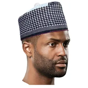 Brahami Black and White Hausa Mallam Cap Fulani Hula Hand-Crafted African Traditional Kufi hat DPH629