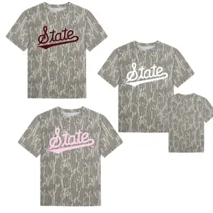 Mississippi State Script Pink- White- Red Camo Tee – Classic Collegiate Logo on Hunting Camo, T Shirt Camo 3D, Camo 3D