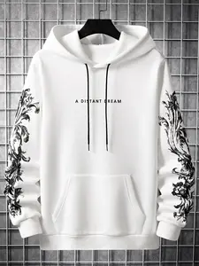 Men's Letter Print Drawstring Thermal Lined Hoodie, Graphic Print Hoodie, Essential Hoodies, Regular Fit Casual Long Sleeve Pocket Hooded Sweatshirt Pullover for Outdoor, Fall Outfits 2024, Menswear Streetwear Top, Please Purchase A Size Up Poser Hoodie