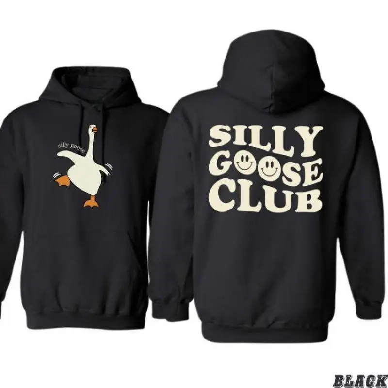 Men's Classic Casual Cotton Long-Sleeve Graphic Hoodie - Silly Goose Club Funny Pullover, Streetwear, 3XL Sweatshirt, Aesthetic Menswear Top, Graphic Hoodies