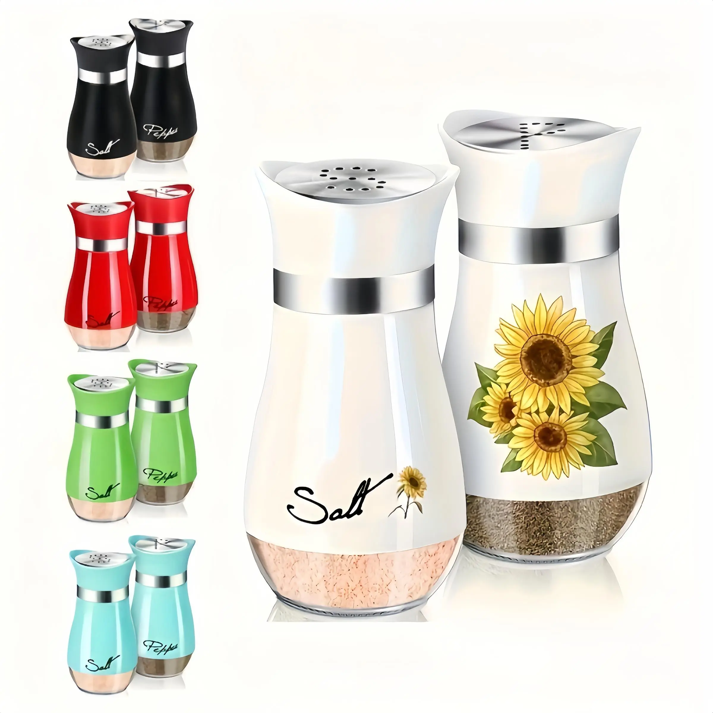 Stainless Steel Salt & Pepper Shaker Set, Salt Pepper Shakers, 2 Counts/set Glass Bottle Salt Container, Cooking Seasoning Utensils for Kitchen, Dining Table, Caravan, Camping, BBQ, Kitchen Gadgets, Kitchenware