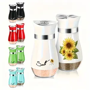 Stainless Steel Salt & Pepper Shaker Set, 2 Counts/set Glass Bottle Salt Container, Cooking Seasoning Utensils for Kitchen, Dining Table, Caravan, Camping, BBQ, Kitchen Gadgets
