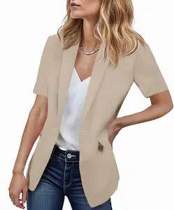 Imily Bela Women's Short Sleeve Casual Blazer Lapel Open Front Work Office Jacket