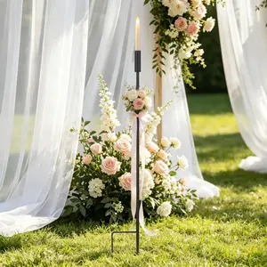 1PC 51.1in Black Metal Ground Stake Candle Holder - Metal Stake Candlestick for Lawn, Wedding Event Decor, Home Garden Patio Ornament