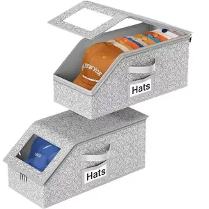 Baseball Cap Storage Box, 2 Counts Stackable Hat Storage Box, Durable Hat Storage Organizer with Lid, Transparent Window, Home Organizer for Bedroom, Closet, Living Room