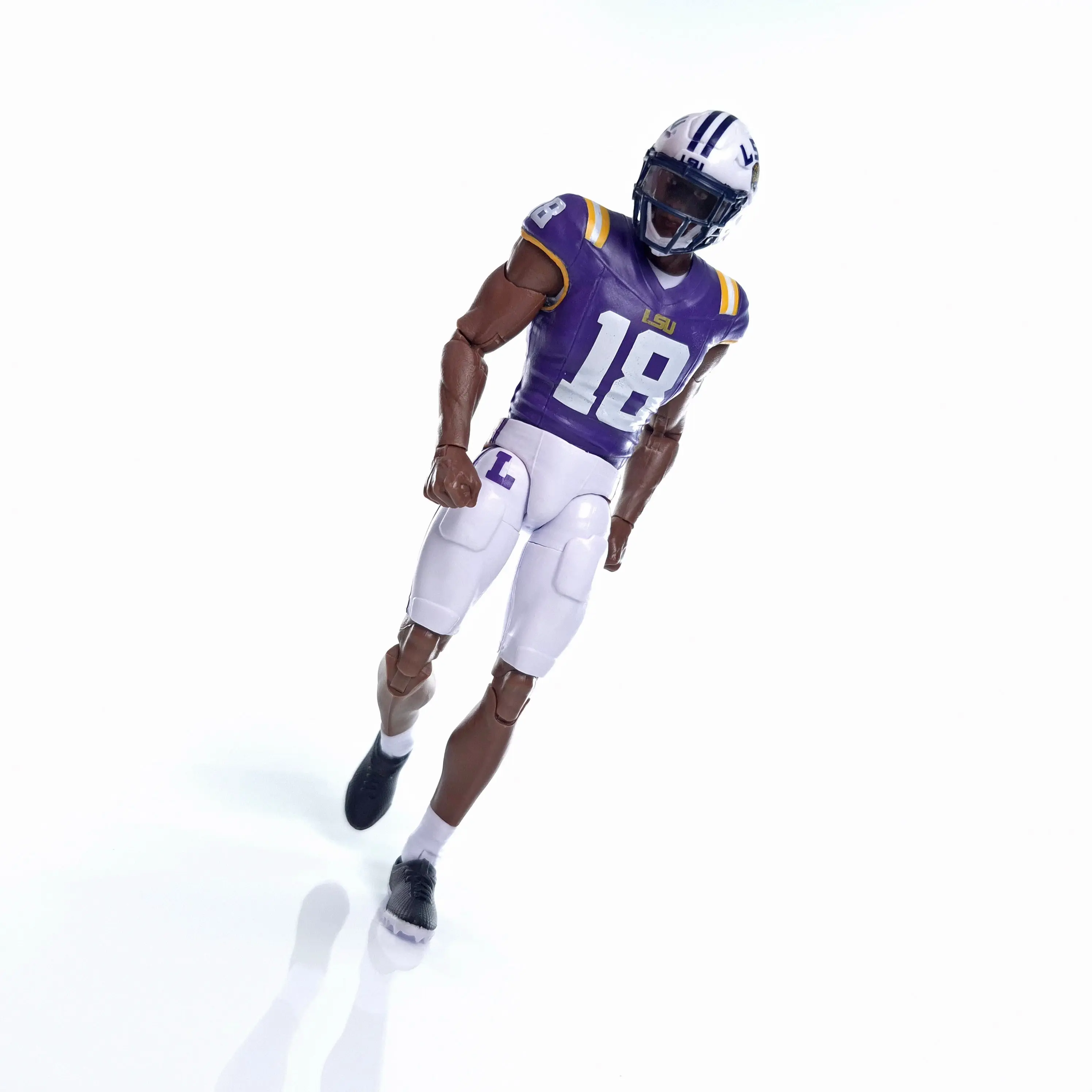LSU Licensed Articulated #18 Walk-On Player Action Figure - Dark Color, Tiger Pride Sports Collectibles, Full Articulation, Display Stand for Football Fans