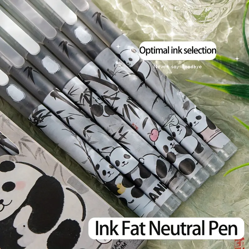 6Pcs ink straight liquid neutral pen Chinese style fresh cute animal 0.5mm black signature pen Aesthetic pens