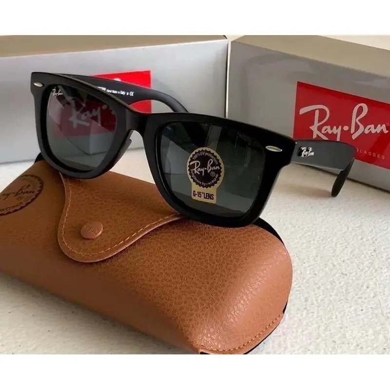 <3-Ray-Ban Polarized Outdoor Shades Black Sunglasses with Green Lenses and Black Frame for Men and Women Gift For Dad