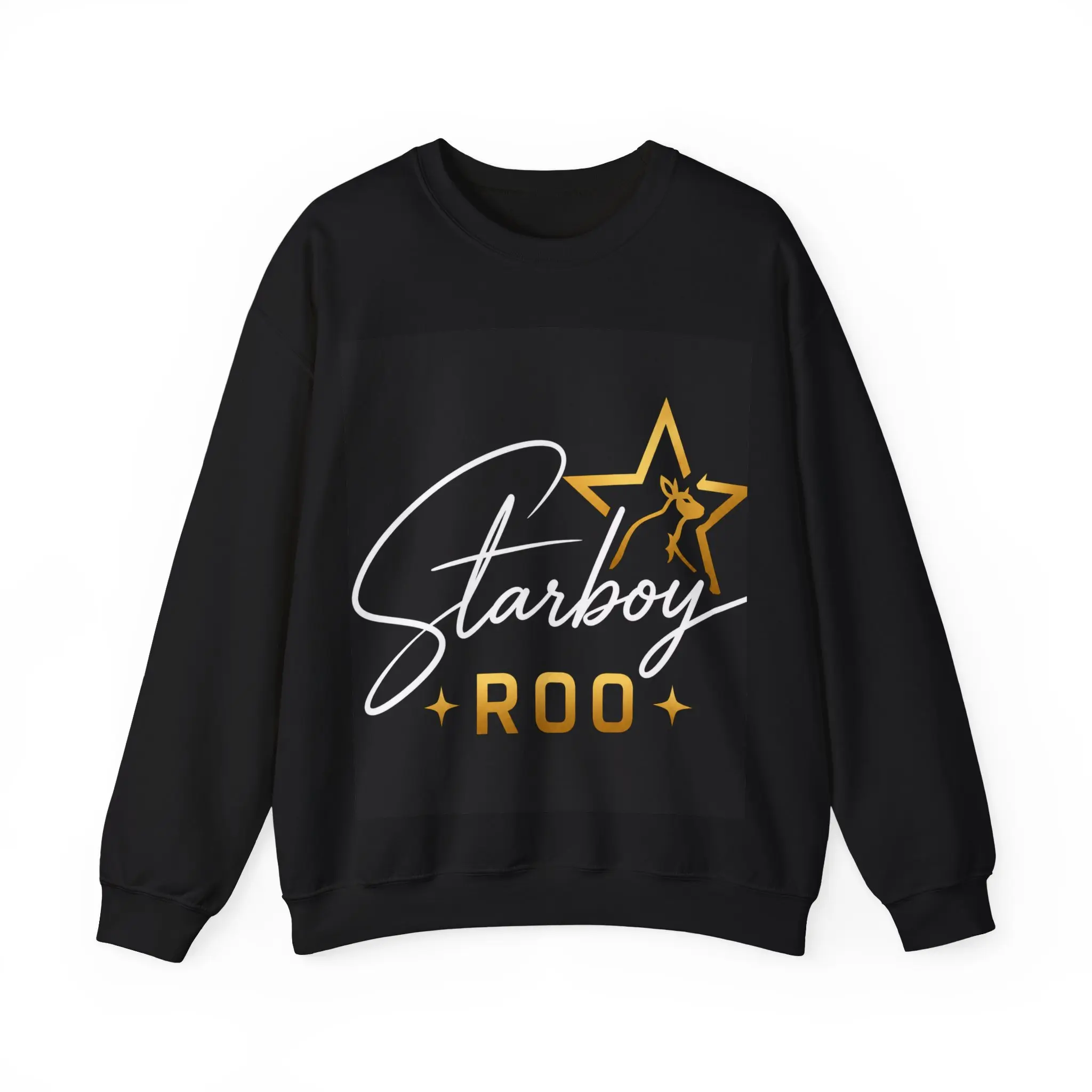 Men's Starboy Roo Crewneck Sweatshirt Tops - Embroidered Kangaroo Star Logo, Retro Script, Ribbed Knit Fabric, Comfortable