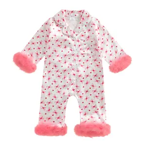 Baby Girls  Pajamas Valentine's Day Pajamas Bow  Home Clothes Feather Cuffs Pajamas