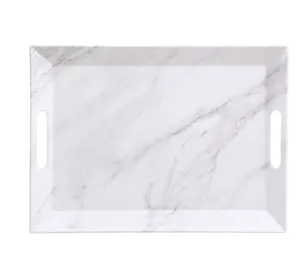 Modern Marble Print Serving Tray Rectangle Melamine Tray with Handles for Home Decor