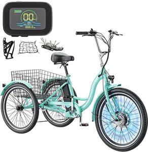 MOONCOOL MC 350 Electric Tricycle Trike for Adults 350W 36V Removable Battery 24 Inches 7 Speeds 3 Wheels Electric Bikes Bicycle for Adults, Three Wheel Electric Cruiser Tricycle