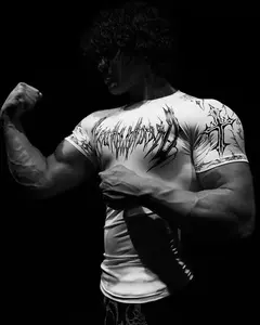 Male Compression Sports Top, Unique Sporty Design Quick-Dry Slim-Fit Athletic Training Tee, Sweat Wicking Breathable Elastic Workout Activewear for Gym Performance