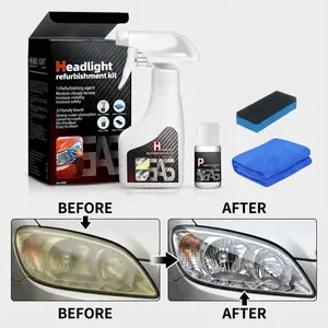 Car Headlight Restoration Kit — Quick Yellow & Gray Removal; Headlight Cleaning & Coating Spray Set for Clearing Yellowing and Fogging and Maintenance; Sandpaper-Free Headlight Restoration Kit (100 mL Cleaner Liquid + 20 mL Crystal Coating)