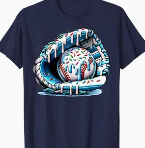Baseball Ice Cream Sprinkles Glove Graphic T-shirt for Men Sport Fan Game Day Outfit Trendy Gift for Baseball Lovers Short Sleeve Tees
