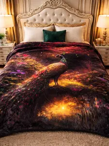 Royal Peacock & Butterfly Double-Sided King Size Blanket with Vibrant Peacock Design and Butterfly Accents for Cozy Comfort and Versatile Use